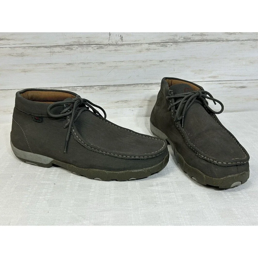 Twisted X Casual Shoes 9.5 Mens Chukka Driving Moc Boot Gray Leather MDM0086